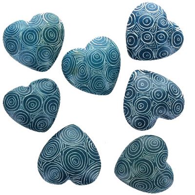 Peacock Blue Patterned Soapstone Heart with Info Card